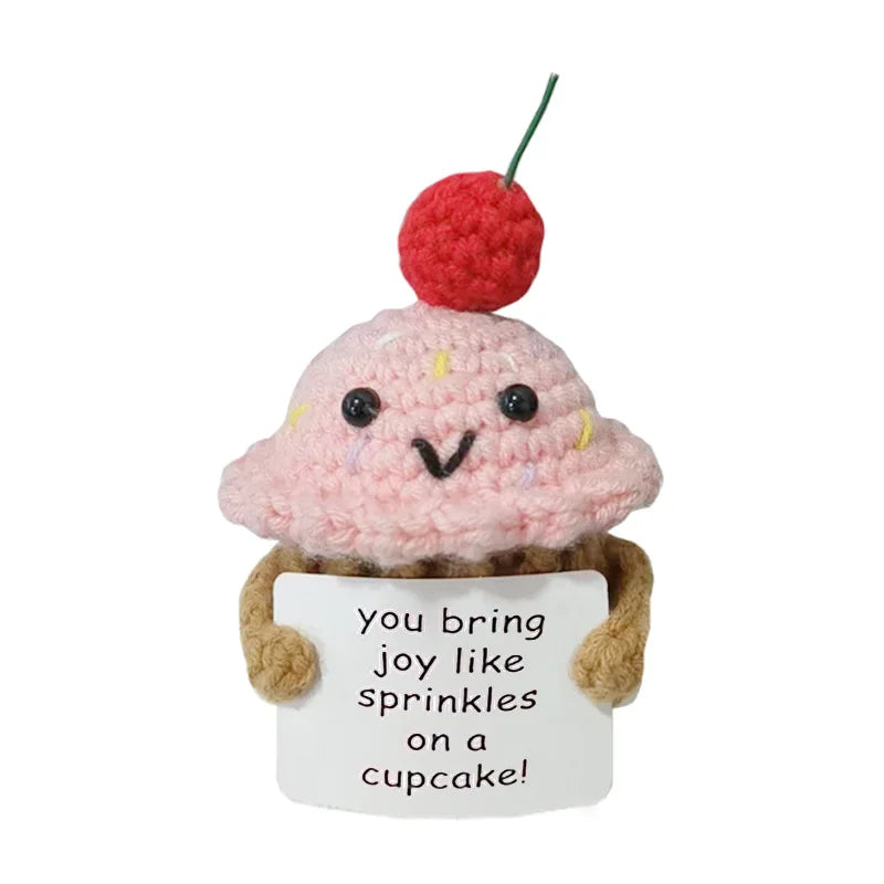 Cute Positive Cat Emotional Support Crochet Animal Funny Gift Desk Decor Christmas Gift - B3