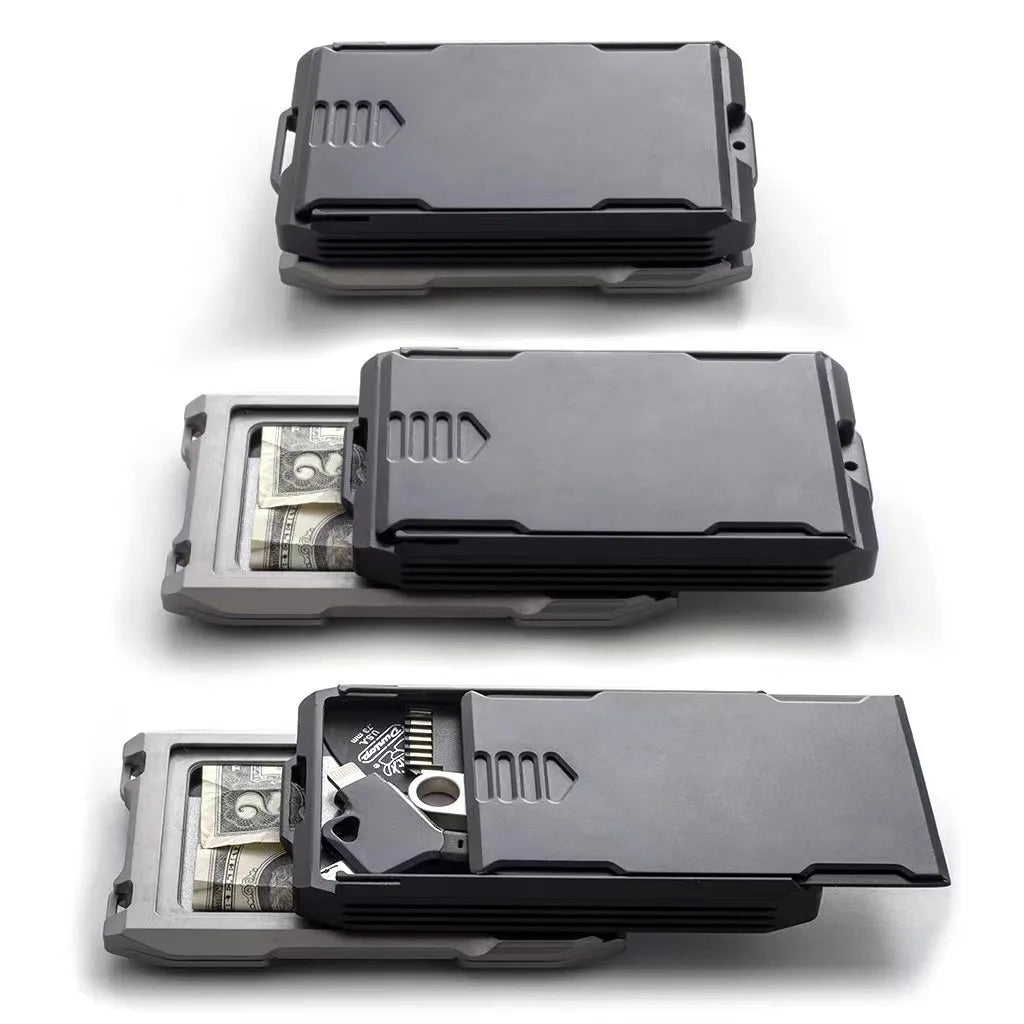 mitifunction aluminum alloy Wallets Men money credit Card key accessories Holder Slim storage organizer Purses Black