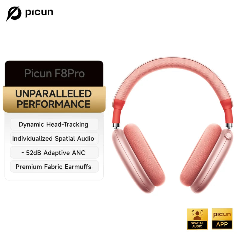 Picun F8 Pro ANC Wireless Headphones 3D Spatial Audio Head Tracking -52dB ANC HIFI Bluetooth Headset ENC HD Mic