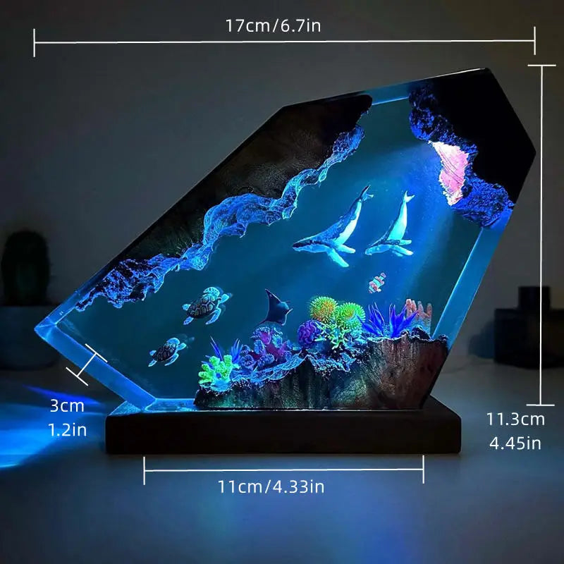 Simulated Shark Epoxy Resin Seabed Organism Diver Figure Miniature Figurines Night Glow Tabletop Home Desk Light