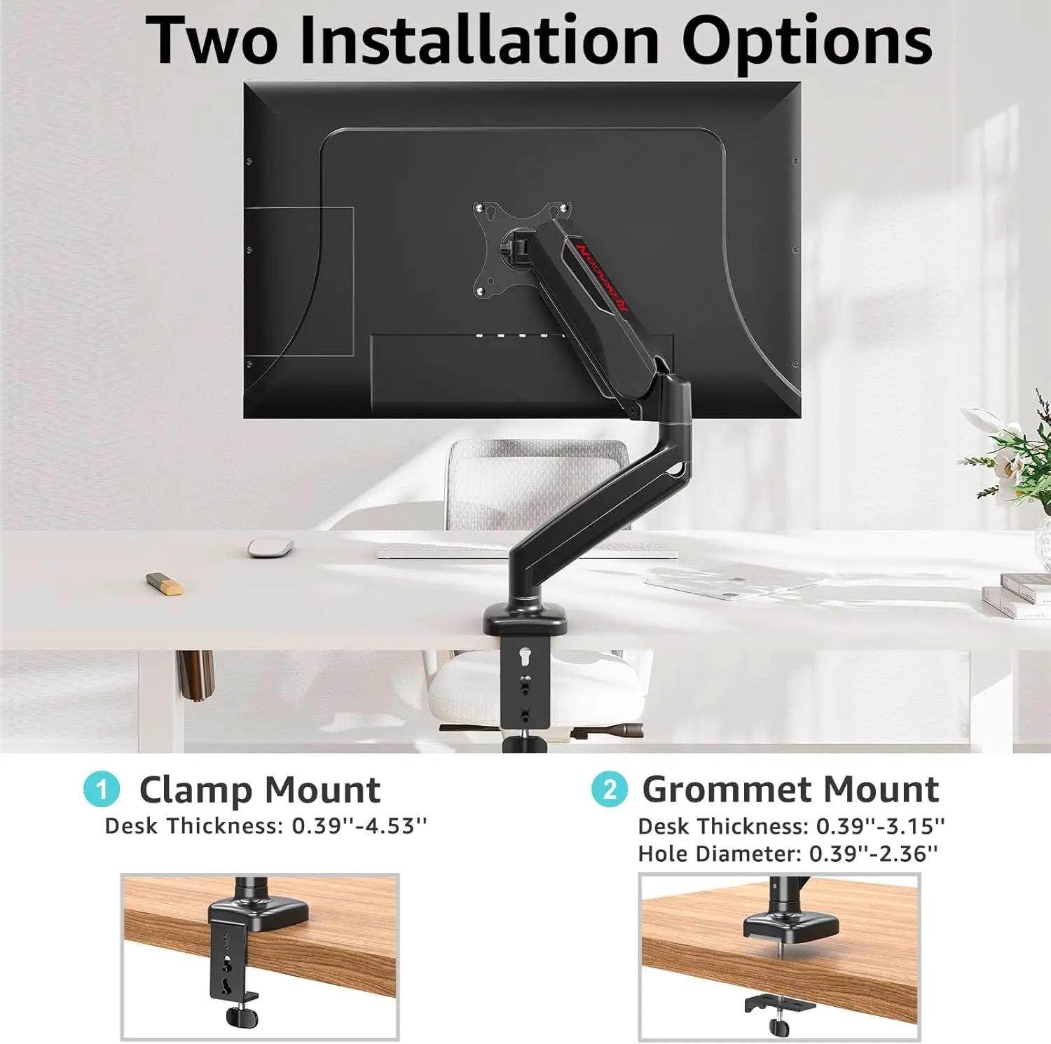 Redragon GMK914 Single Monitor Mount Stand Gas Spring Adjustable Arms with VESA 75/100mm 13-32 Inch Screen Compatibility