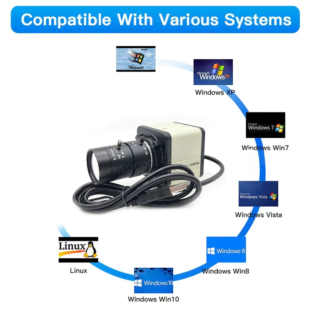 Industrial 4K 8MP CCD IMX415 USB Webcam 2K F5253 With 2.8-12mm Varifocal Lens USB2.0 PC Video Camera UVC OTG For Live