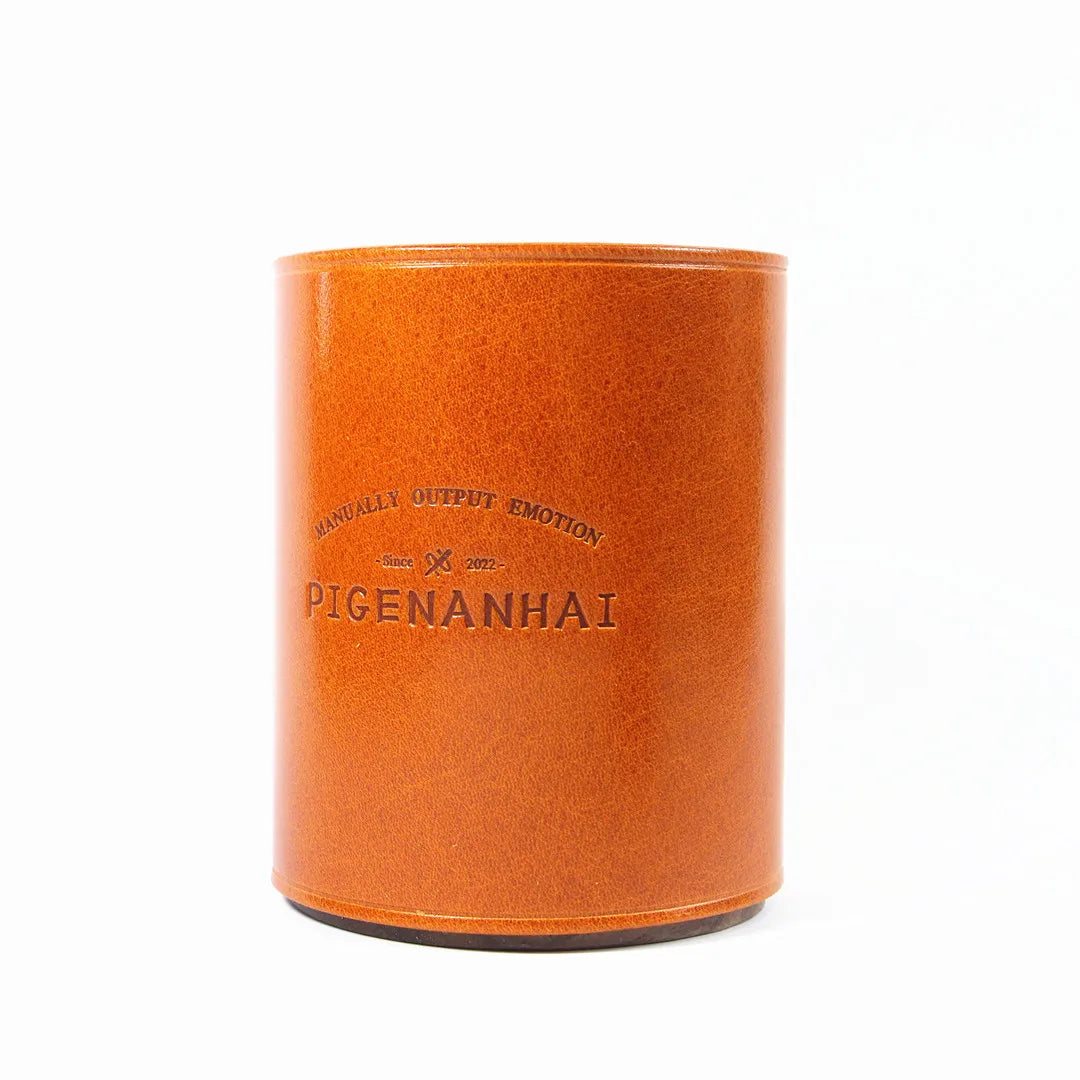 High End Handmade Genuine Leather Solid Wood Pen Holder Cowhide Office Stationery Storage Pen Holder Desk Organizer