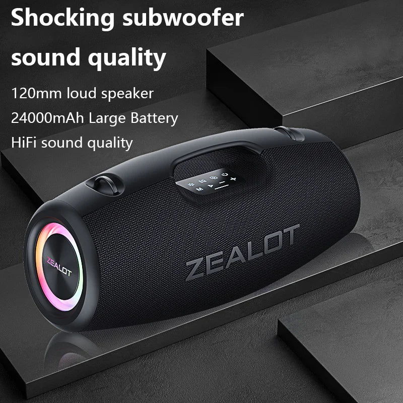 Zealot S78 100W Wireless Speakers DSP Technology,Dream Light Outdoor Portable Subwoofer Speaker Dual Pairing,24000mAh.