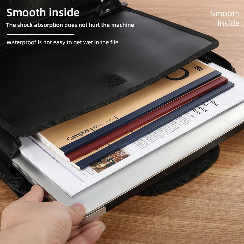 Kobest Handheld Briefcase A4 Document Bag with Zipper Waterproof Multi-Layer File Folder Office Meeting Bag