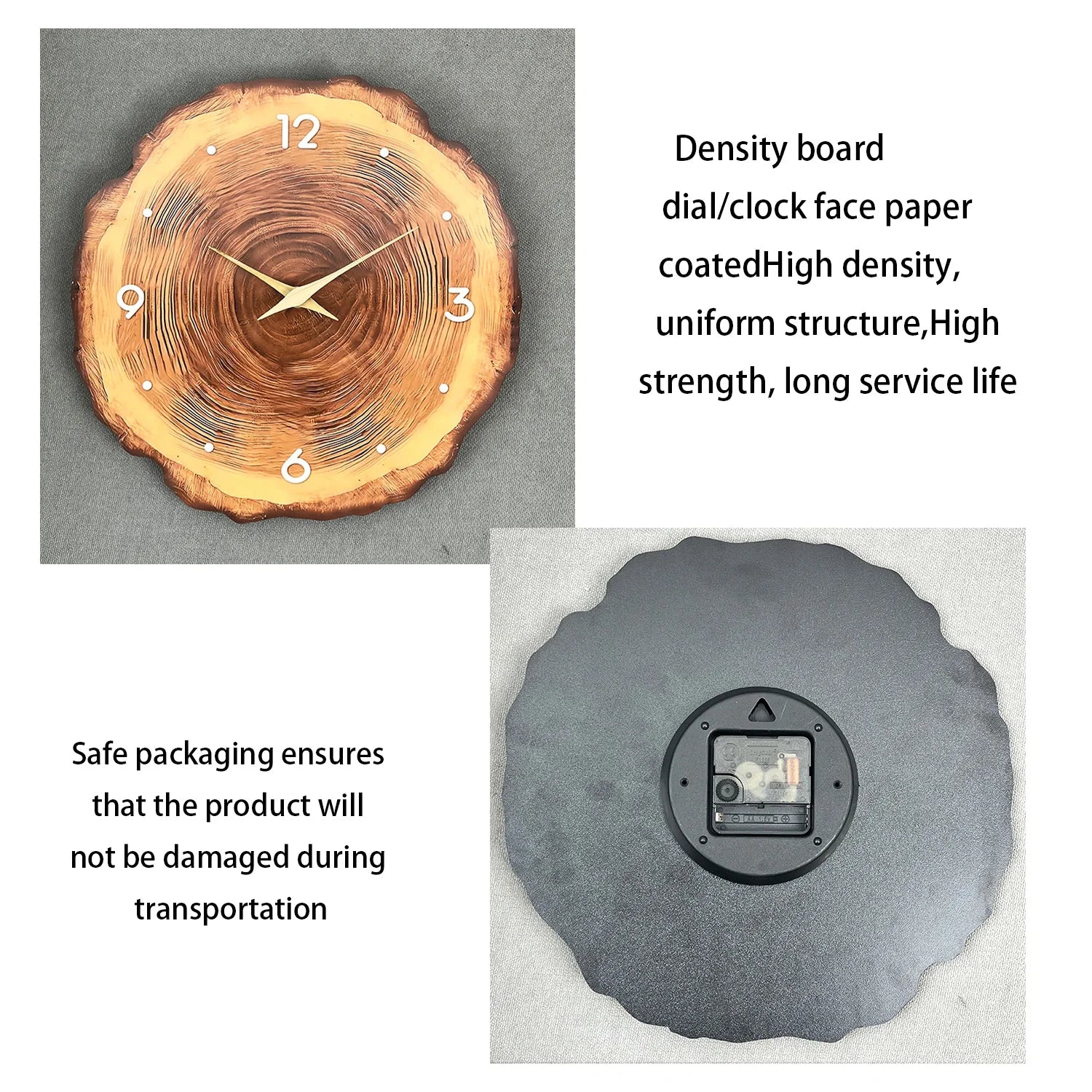 1pc wooden ring veneer wall clock flat wood cross section texture pattern solid wood pointer design wall clock silent