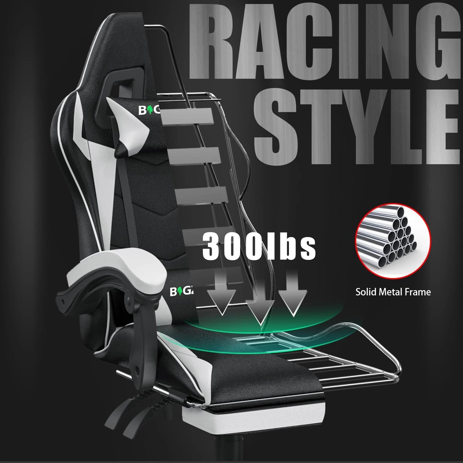 Gaming Chair with Footrest Gamer Chairs Ergonomic with Lumbar Cushion Headrest Gaming Chair Height Adjustable Computer