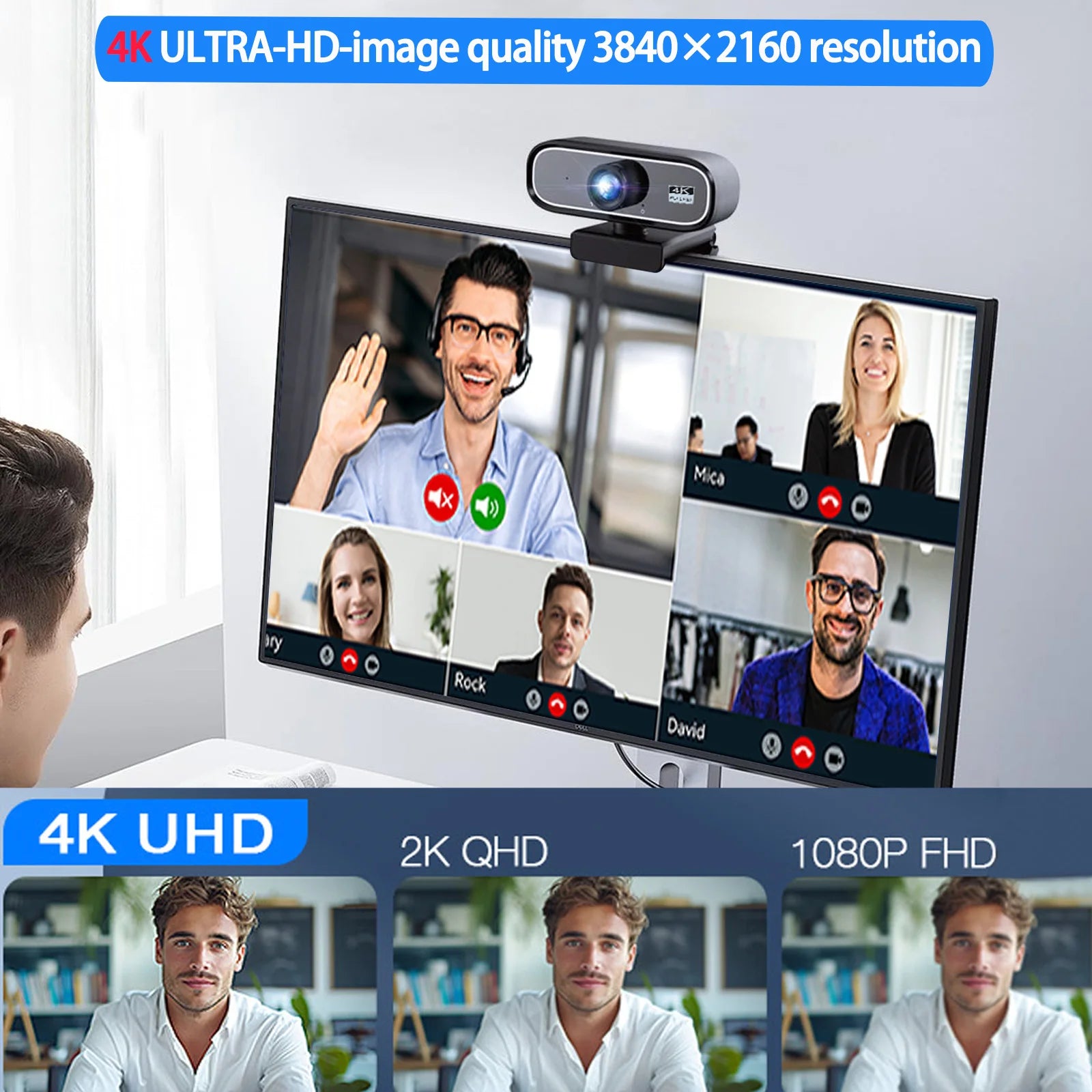 EXHQDR UHD 4K USB Webcam New Upgraded Model with 120° Wide-Angle Lens and Manual Focus. This plug-and-play computer