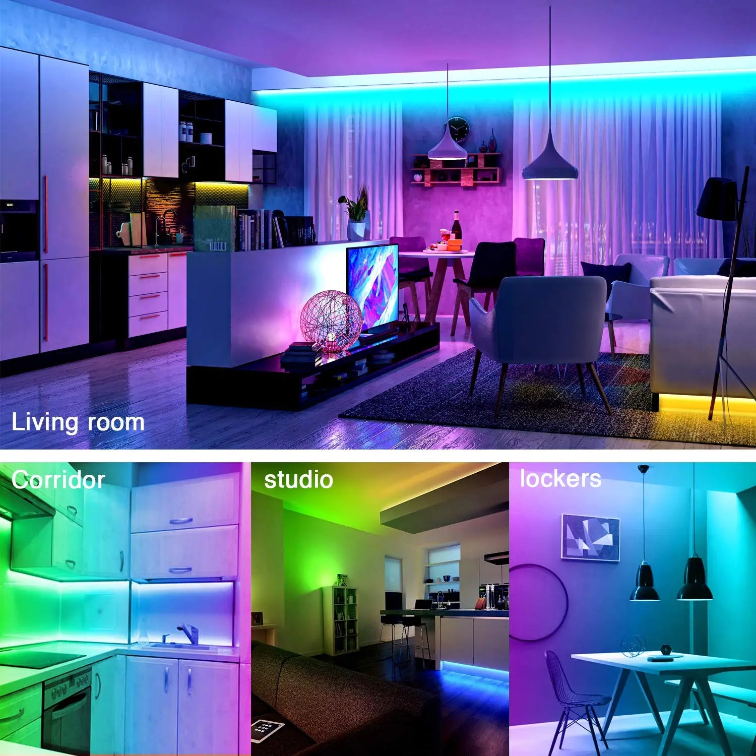 100ft led Strip Lights Tape Lights with Remote Bluetooth Smart App 5050 RGB Color Changing Strip Lighting Bedroom