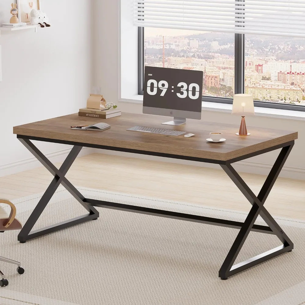 Rural computer desk modern metal home office desk bedroom farmhouse work study desk minimalist wooden laptop - Rustic