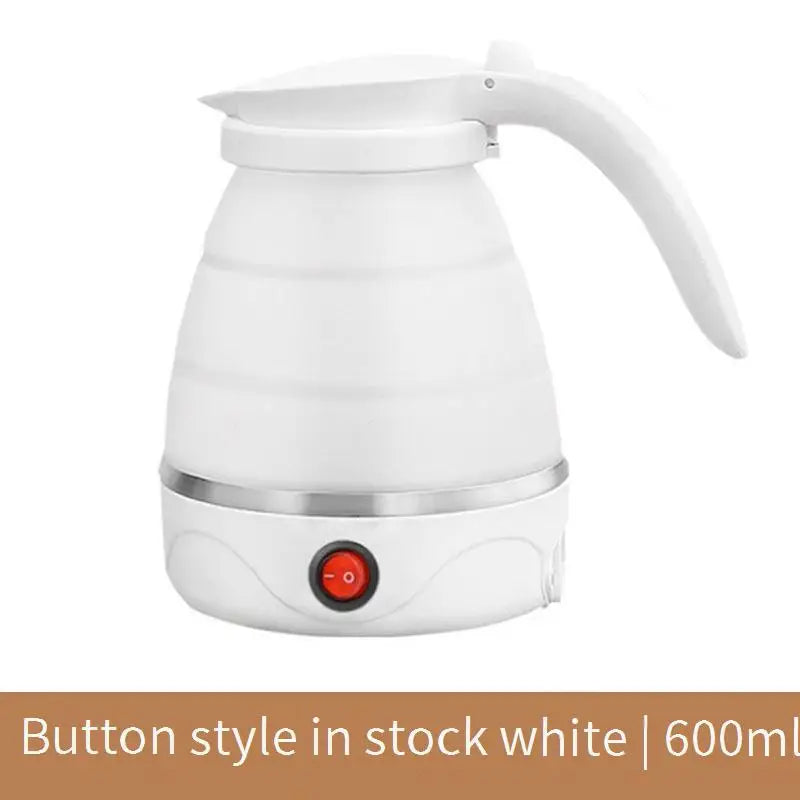 Folding Kettle Traveling Abroad Silicone Telescopic Electric Kettle Portable Mini Thermal Kettle - Button type (white)