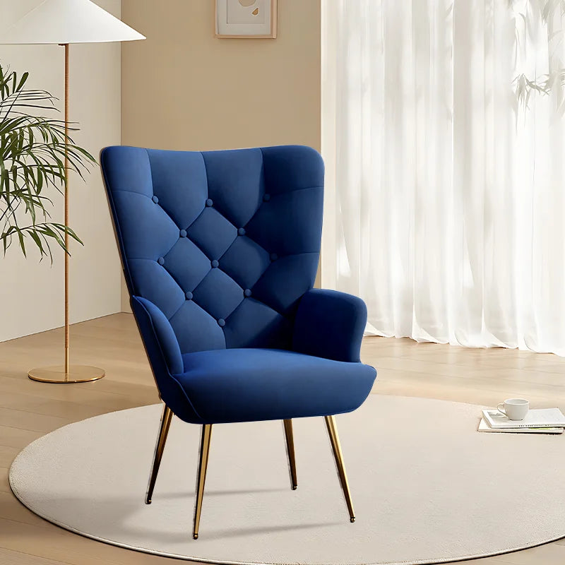 Velvet Armchair High Back Bedroom Chair Medieval Modern Living Room Chair Plush Button Back Sofa Chair Soft Cushioned