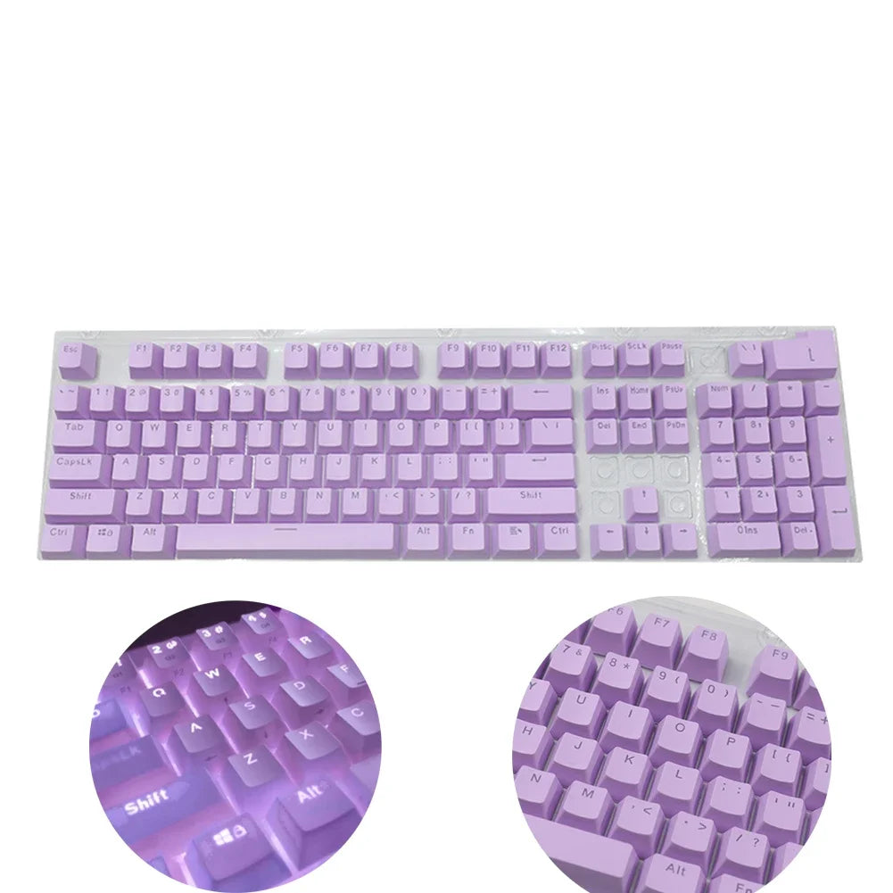 New 104 Pcs Mechanical Keyboard Keycaps Set OEM Replacement Backlit ABS Purple White Key Cap for 61/87/104 Key Cherry