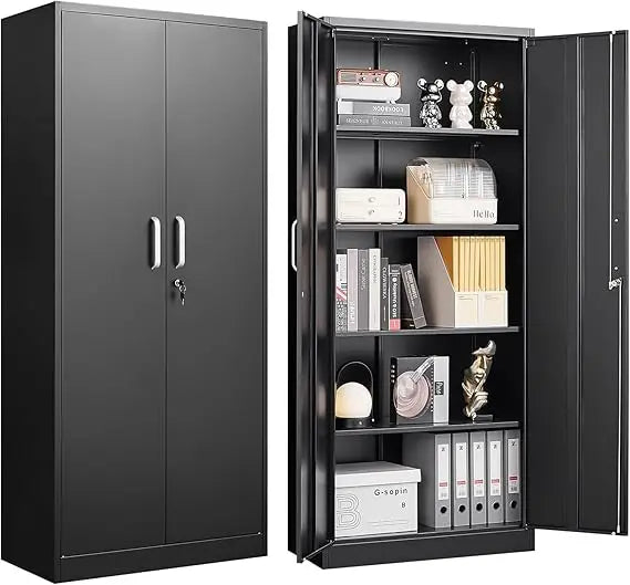 Metal Storage Cabinet with Adjustable Shelves Pantry Cabinet with 2 Doors Lockable Garage Storage Cabinet Tool Cabinet