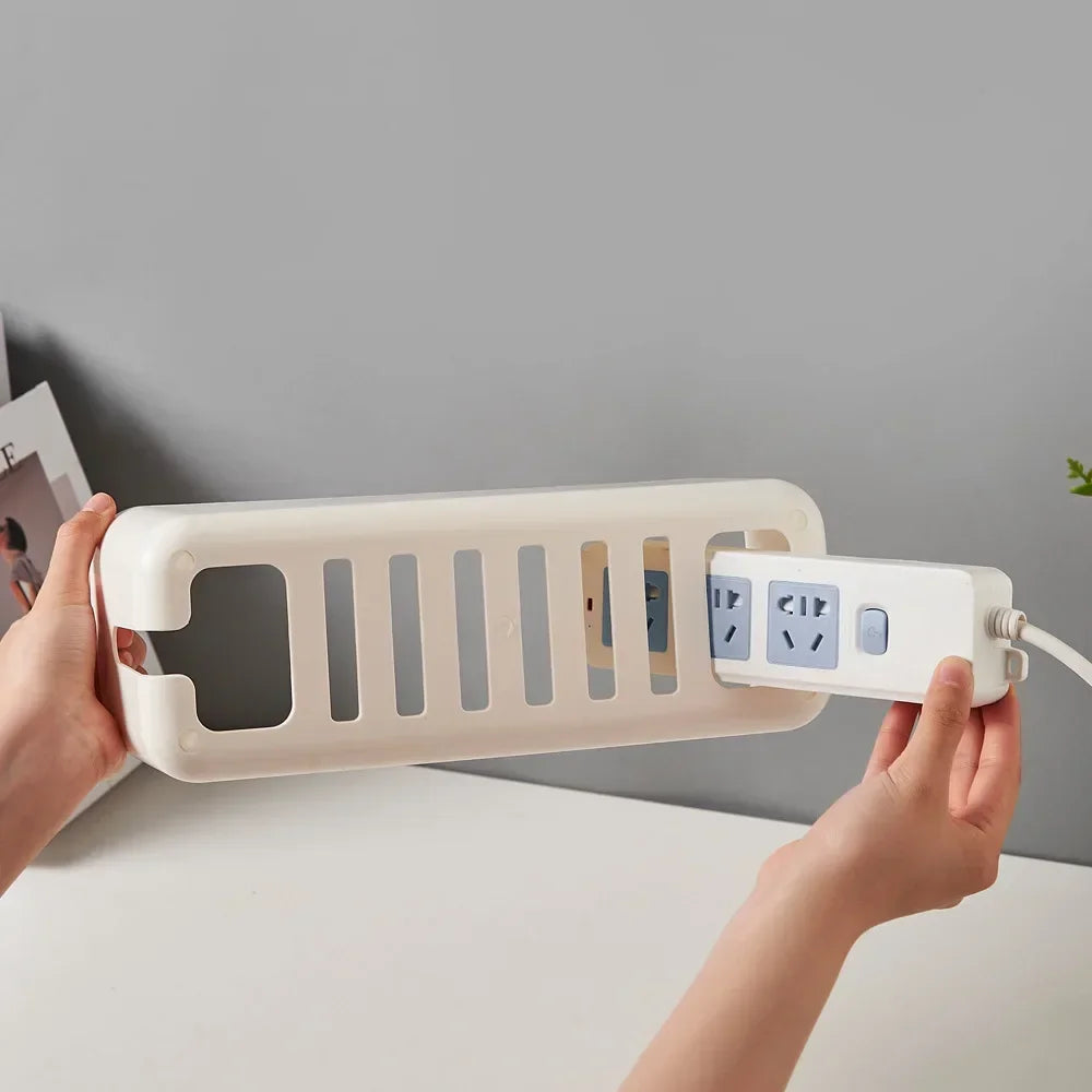 Bamboo Cover Cable Management Box Wire Junction Board Storage Box Hide Wires Power Strips Desk Cable Computer Organizer