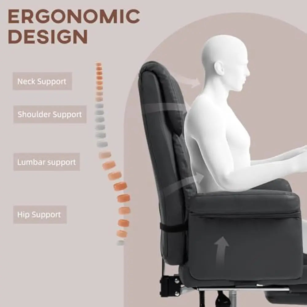Executive Office Chair with Footrest and Lumbar Support PU Leather Ergonomic Offices Desks Chairs Reclining and Swivel