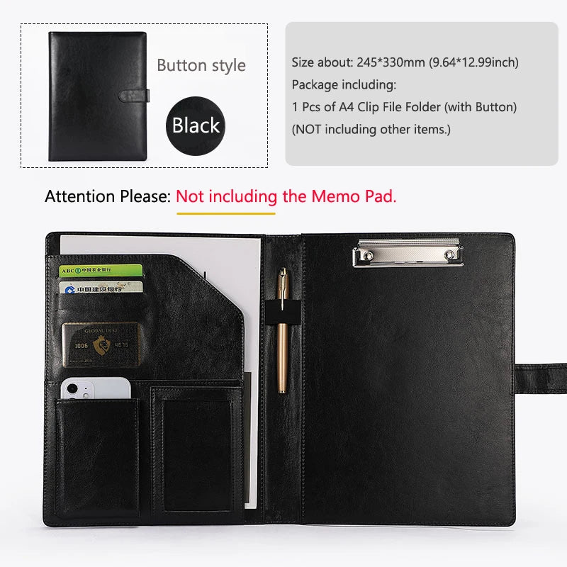 A4 Leather Executive Portfolio Folder for Document Business Desk Organizer File Filing Document Holder Clipboard Office
