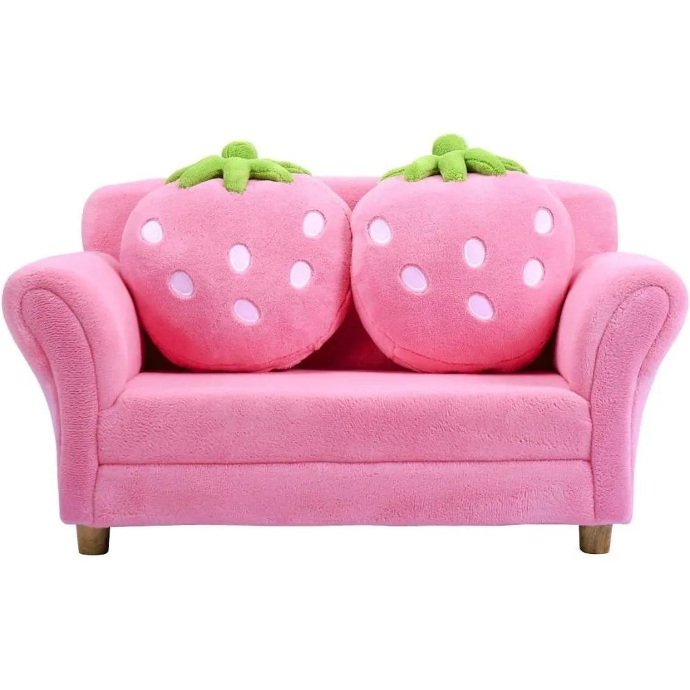 Pink Double Seat Sofa w/2 Strawberry Pillows children Sofa Chair for Bedroom Living Room Large Soft Loveseat Living