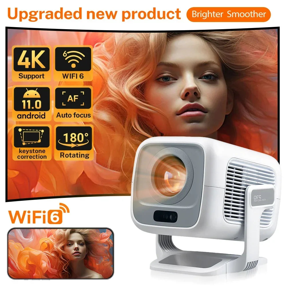 LynCast 4K Upgrated HY300 Projector Native 1080P 500ANSI Projector X3AQ Dual Wifi6 BT5.2 Android 11 System Beam