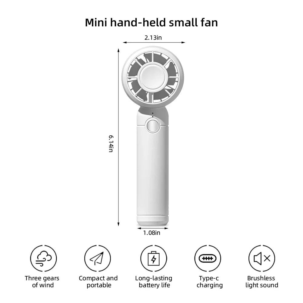 2025 USB Rechargeable Mini Fan Portable Handheld Cooling Fan for Office & Travel - United States / White