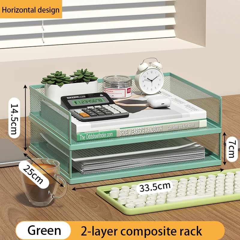 4-Tier Green Stackable Letter Tray Office Desk Organizer File Trays Desktop Holder for Paper Letter Accessories