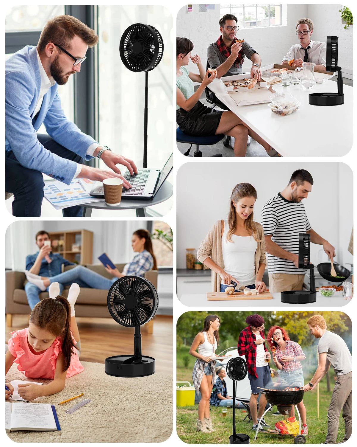 Oscillating Fan Foldaway with Remote Control Battery Powered Fan for Camping 4 Speed Timer Height Adjustment Portable