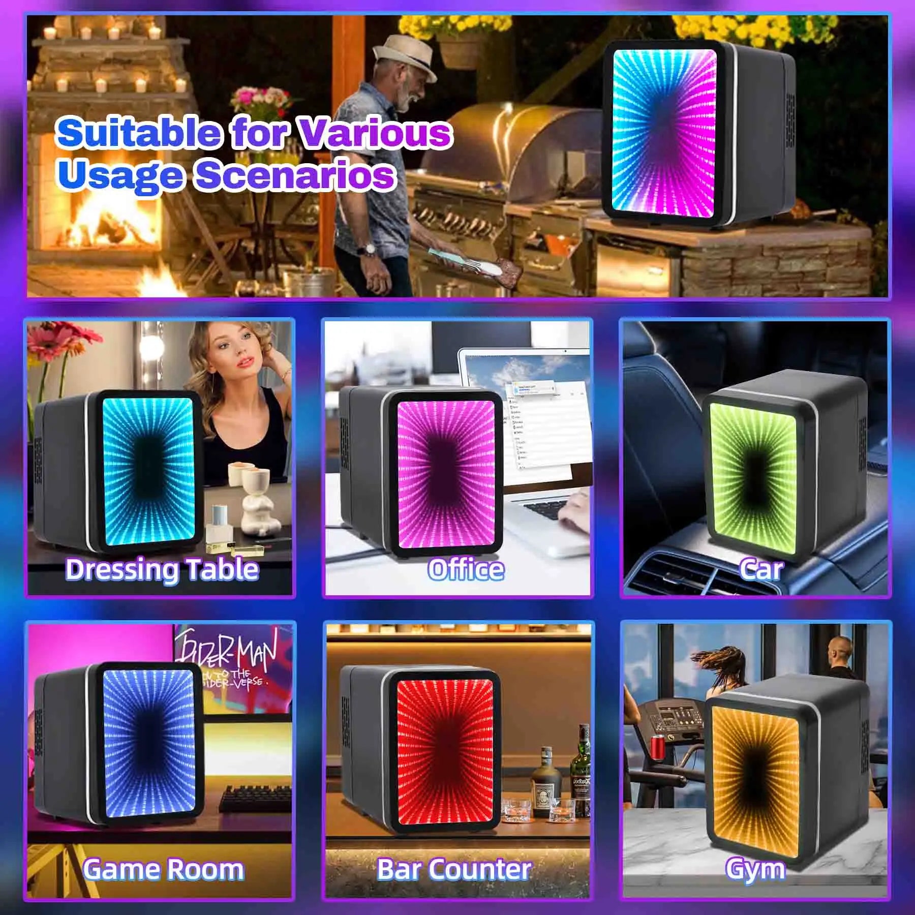 iceBlue 13 Display Mode Dimmable LED Light Mirror Mini Fridge 4L/6Can Refrigerator AC/DC Cooler Beauty Refrigerator