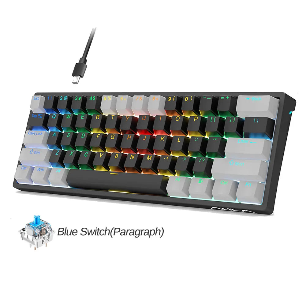 AULA F3261 60% Wired Mechanical Keyboard RGB Backlit 3 Pins Hot-swappable for Laptop PC Tablet - Grey-black / UNITED