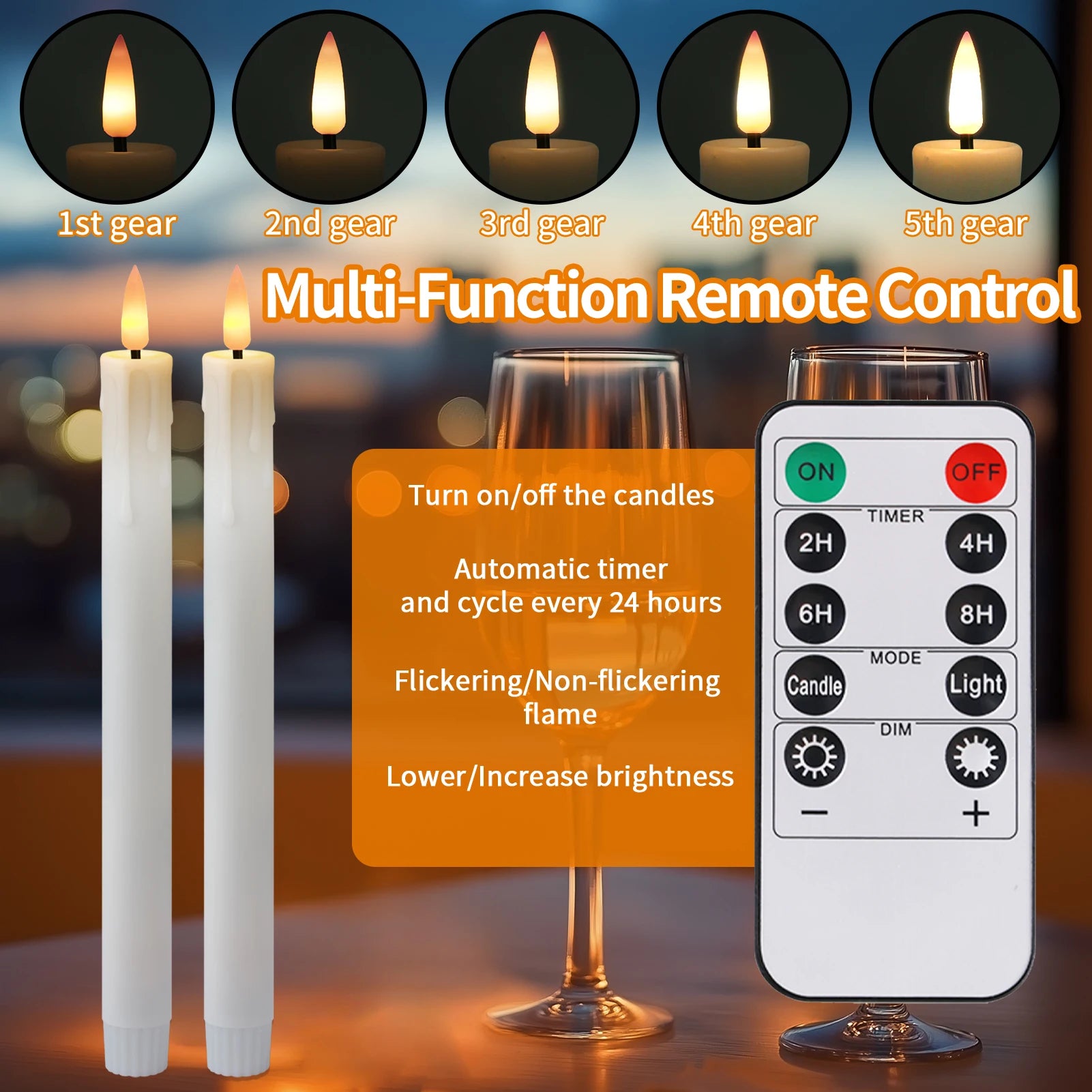 Rechargeable Flameless LED Taper Candles with Timer Remote & USB Charging Cable Flickering Dripping Wax Window Tall