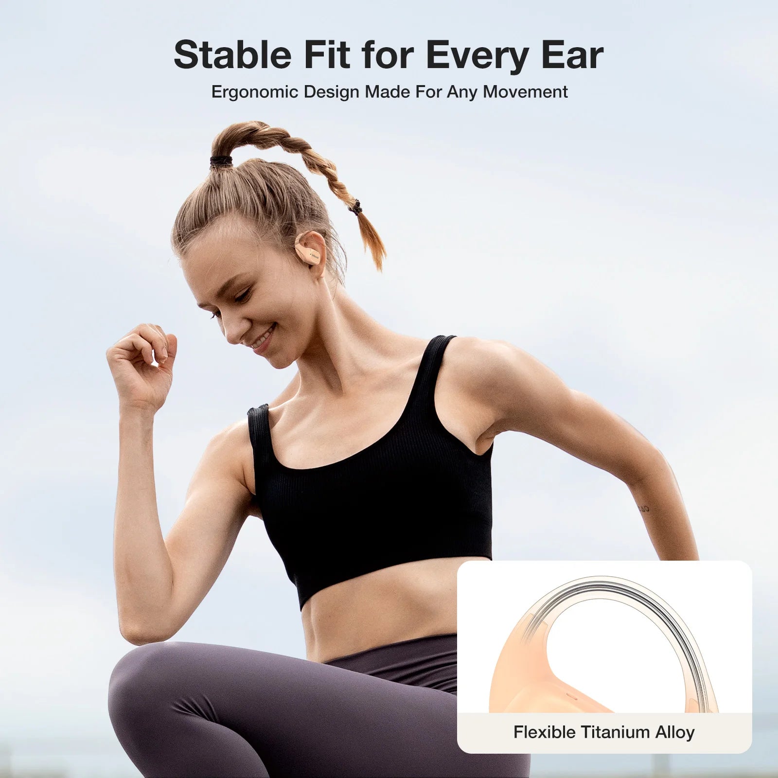 BR-CT3 Open Ear Earbuds bluetooth V5.4 Air Conduction Earhook Enhanced Bass 4 Mics Clear Calls App Control 28H Earphones
