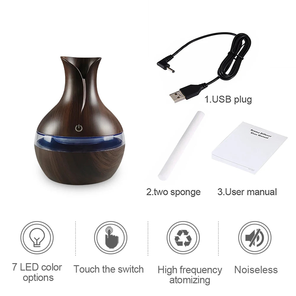 200ml Aromatherapy Air Humidifier with 7-Colors LED Oil Diffuser Cool Mist Maker with USB Rechargeable for home bedroom