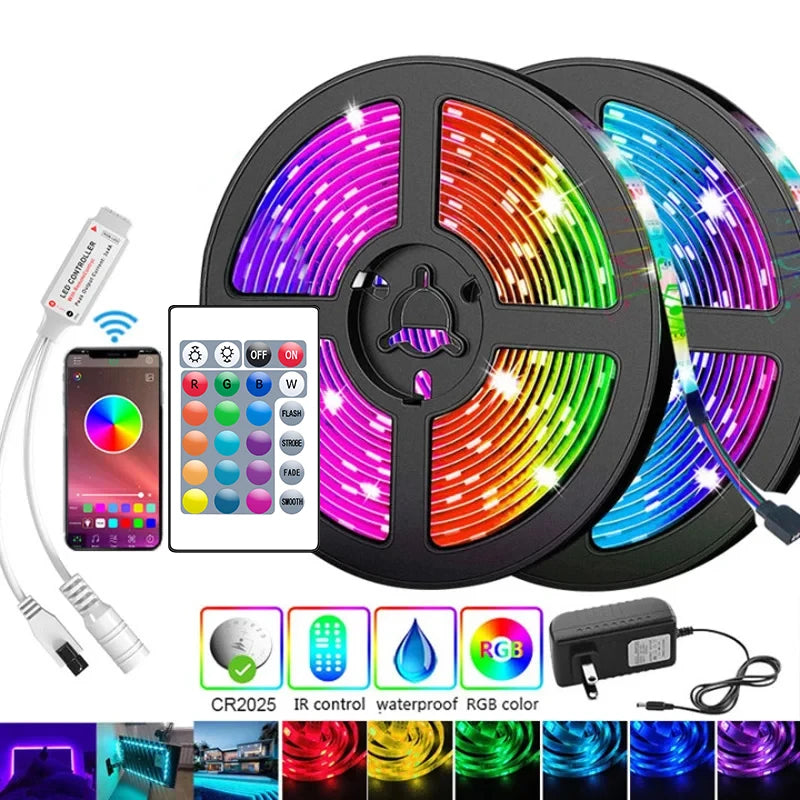 30leds/m 5050 Led Strip 5M LED Strip Light led ribbon 15M 20M 30M rgb led diode tape Bluetooth Controller power adapter