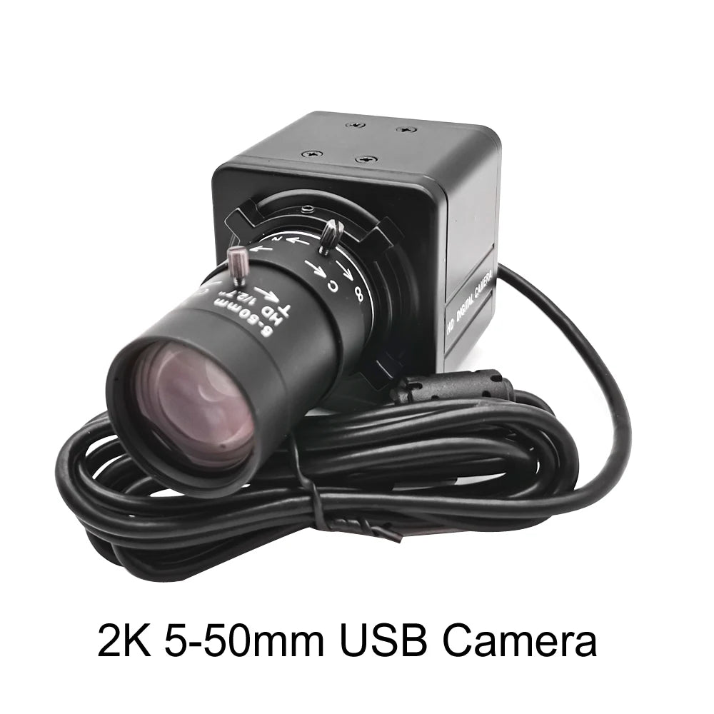 2K 4MP USB Webcam PC Camera 30fps 2560x1440 MJPG High Speed UVC BOX Camera Varifocal Zoom 2.8-12mm/5-50mm or fix 4mm