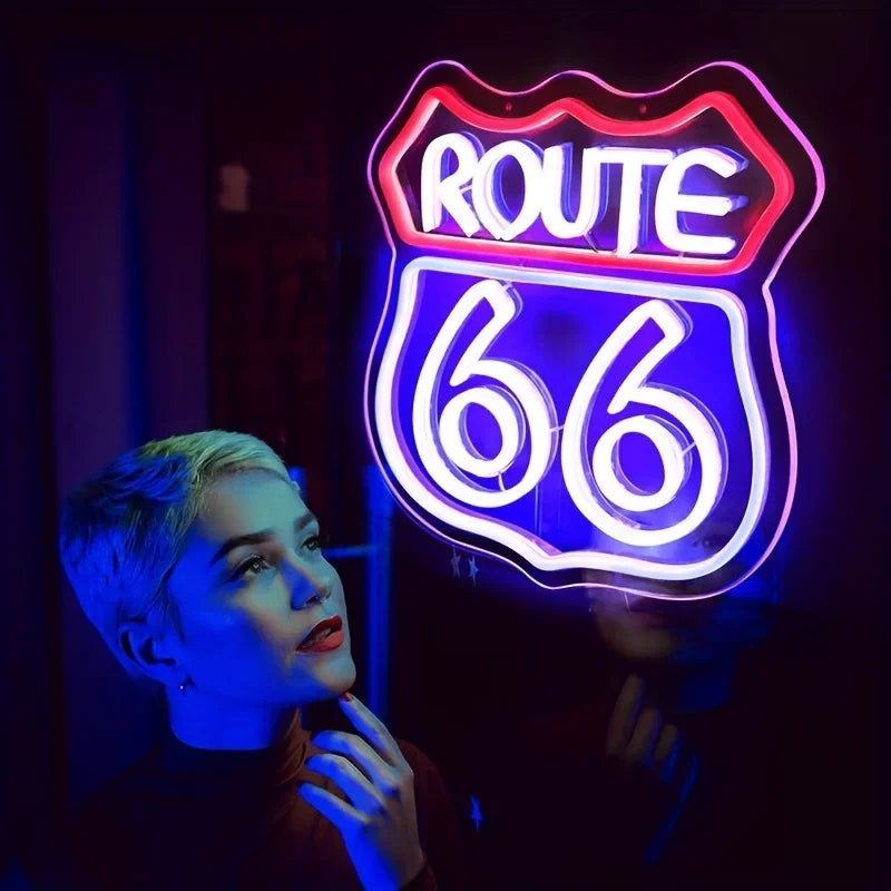 Historic Route 66 Neon Sign Home Art Man Cave Neon Lights For Bedroom Home Office Hotel Cafe Recreation Room Wall Decor