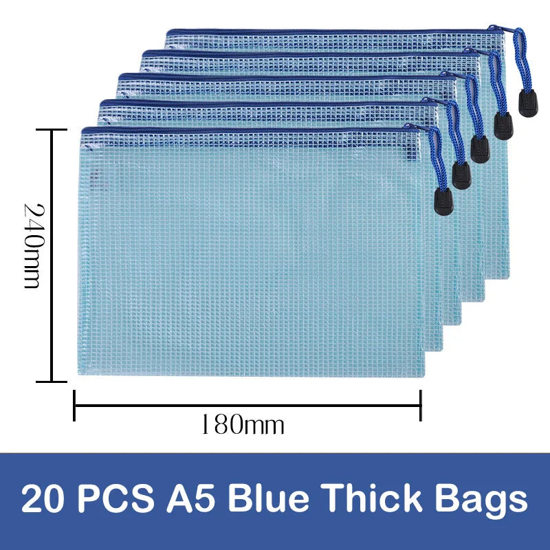 10/20 Pcs Mesh Zipper Pouch Document Bag Waterproof Zip File Folders A4 A5 A6 School Office Supplies Pencil Case