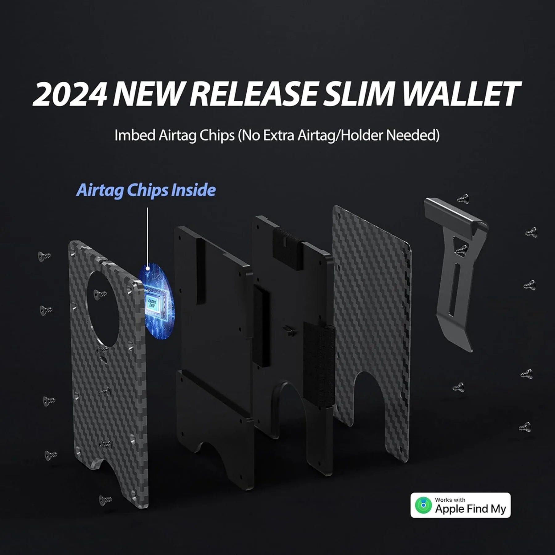 Wallet with Built in Airtag Chip RFID Blocking Credit Card Holder Compatible with Find My iOS Only Detachable Money Clip