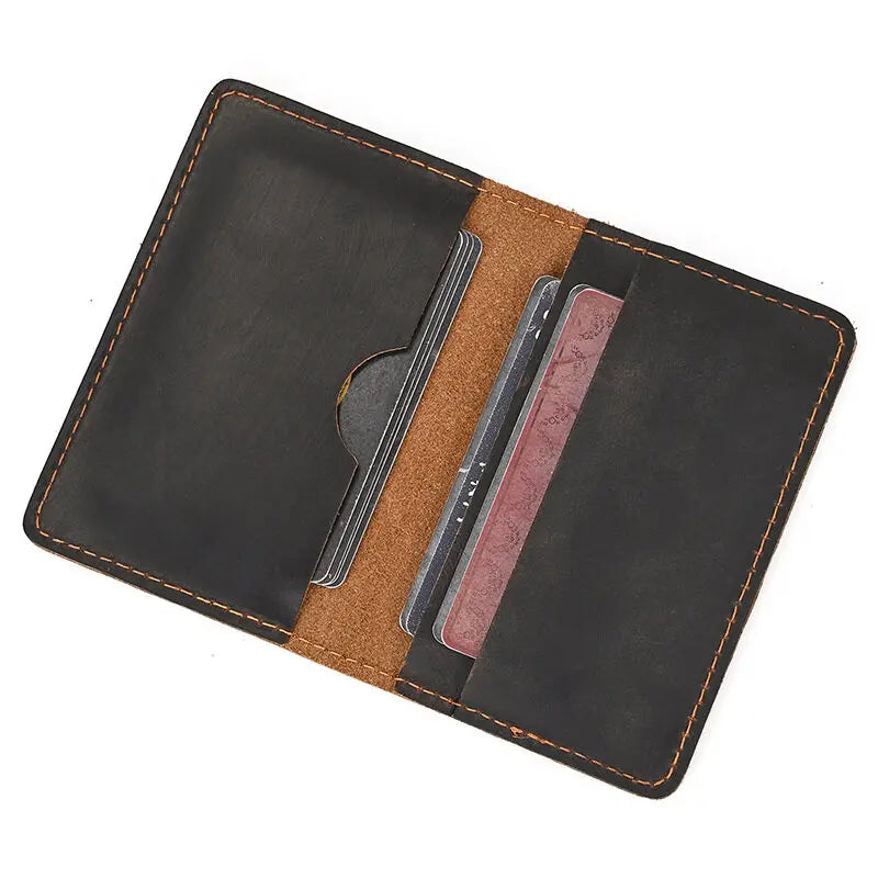 Retro Simplicity Cardbag Mens Credit Card Holder Handmade Short Ultra Thin Slim Portable Crazy Horse Leather ID Cover