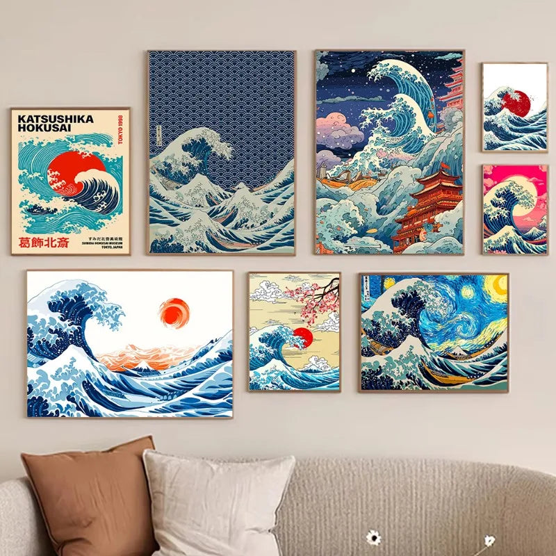 The Great Wave Off Kanagawa Poster Japanese Ukiyo-e Art Print Minimalist Vintage Wall Decor for Zen Office Home Decor