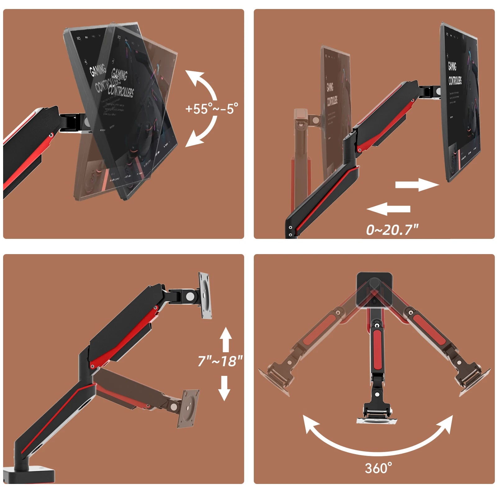 HILLPORT 17’’~49’’ Desktop Gas Spring VESA Mount Monitor Arm Holder Full Motion Soport TV Stand Base Support computer
