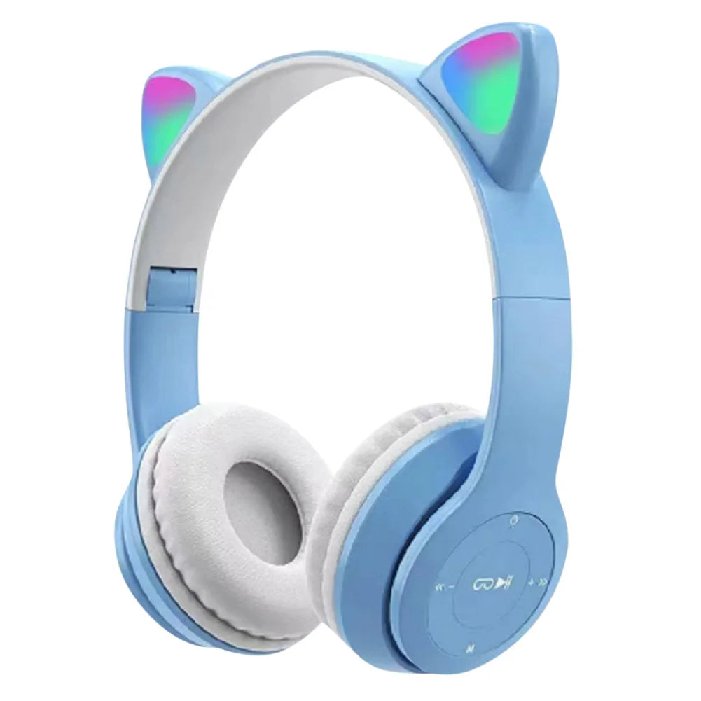 Wireless Headphones Cat Ear Gaming Headset Glow Light Bluetooth-Compatible Helmets Cute Over-Ear Headsets for Kids