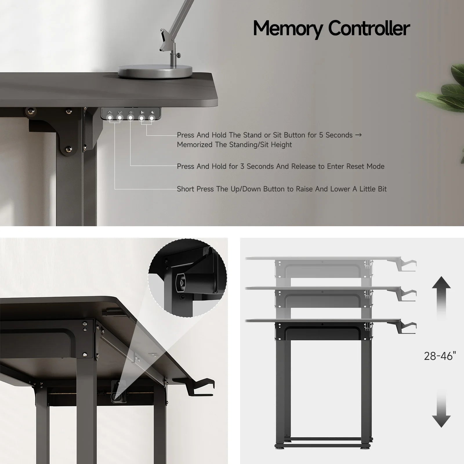 Electric Lifting Table Square Standing Computer Desk Stand Up Desk With 4 Legs Sit Stand Desk Adjustable Height