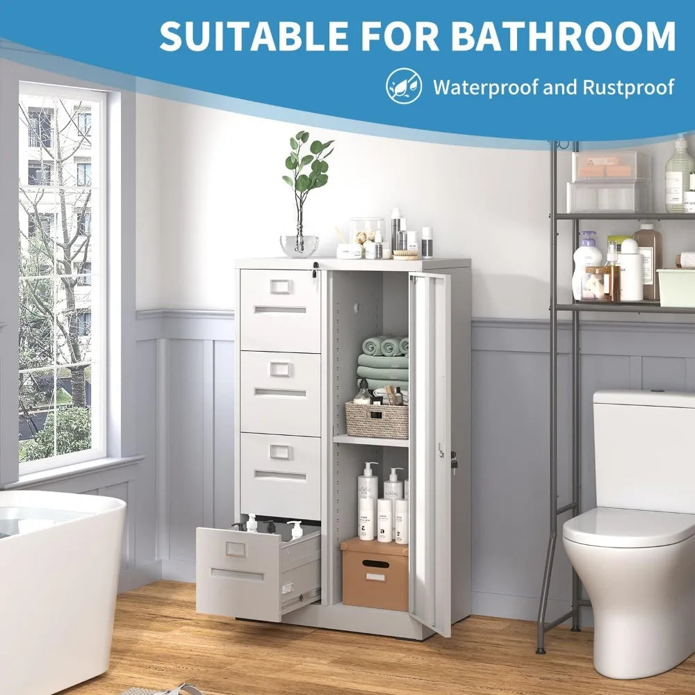 4 Drawer File Cabinet with Lock and 1 Door Metal Vertical Filing Cabinets for Home Office Steel Storage Cabinet