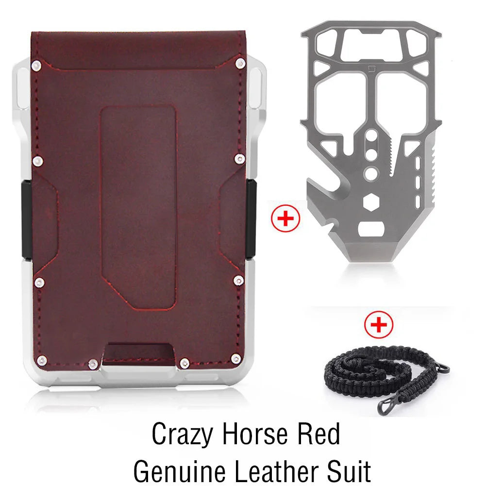 VM FASHION KISS Minimalist Wallet Set Genuine Leather Metal Rfid Credit Card Holders Antithieft Bifold Money Bag