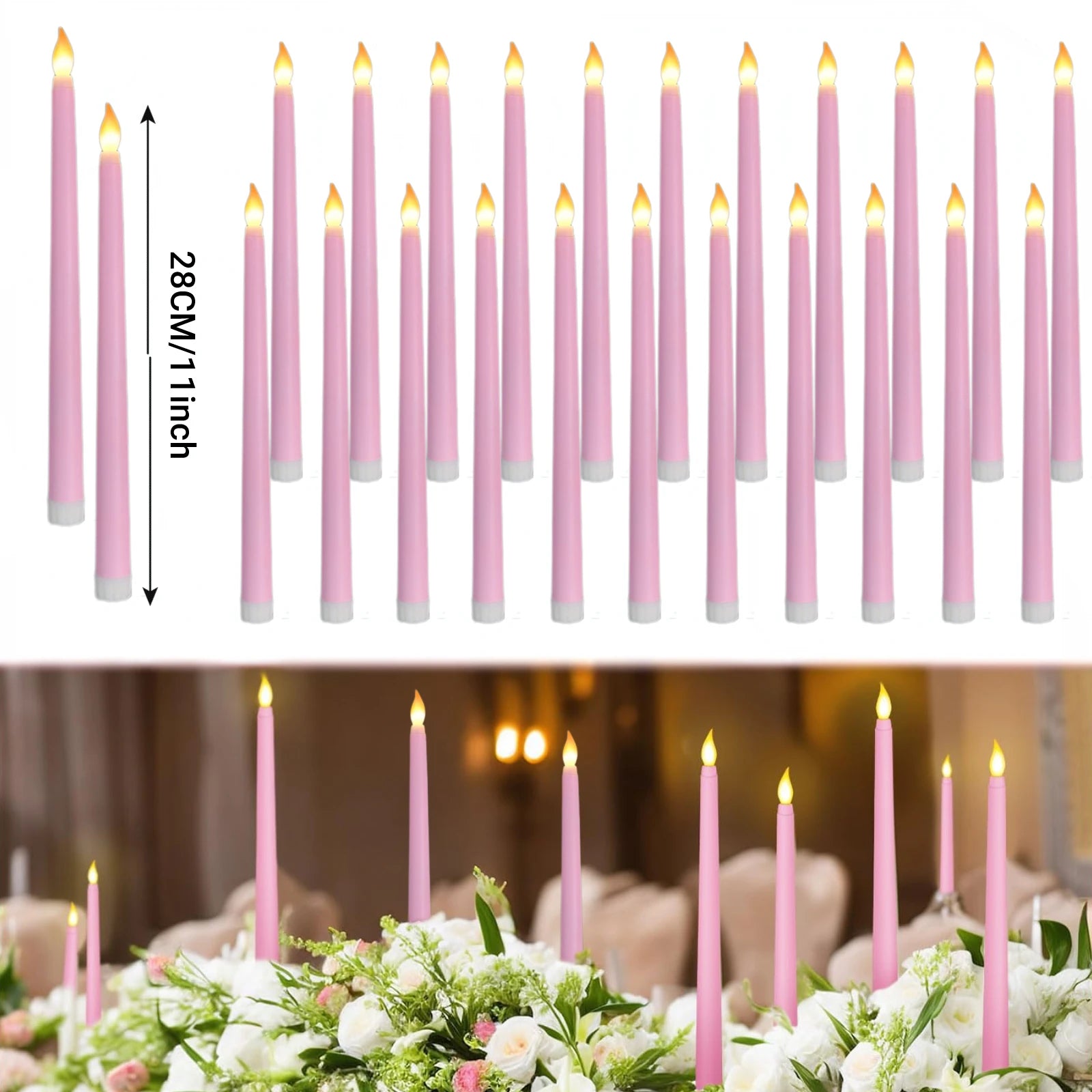 12-200Pcs Flameless Taper Candles Wedding Flickering LED Candles with 3D Wick Battery Operated Candles Party Home Fake