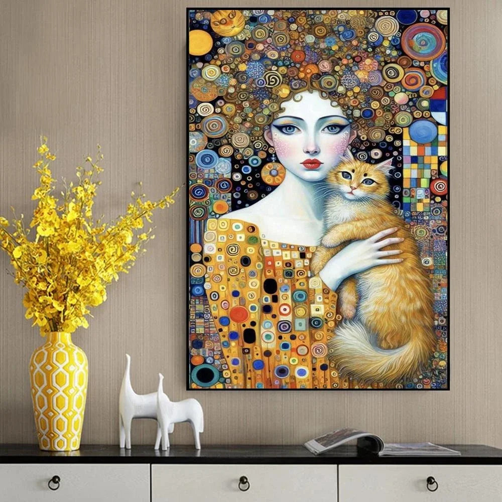 abstract-woman-and-cat-canvas-painting-wall-art-gustav-klimt-art-elegant-girl-poster-prints-for-office-living-room-home-decor