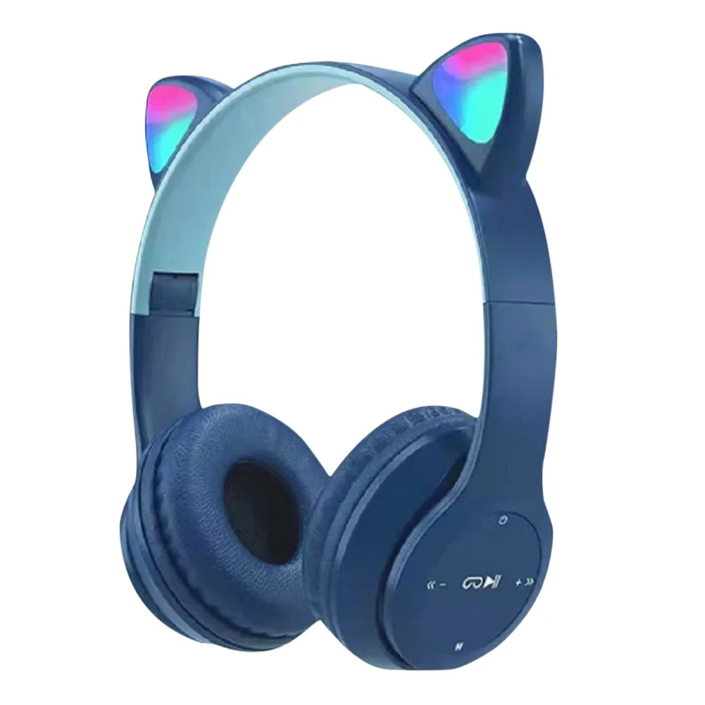 Wireless Headphones Cat Ear Gaming Headset Glow Light Bluetooth-Compatible Helmets Cute Over-Ear Headsets for Kids