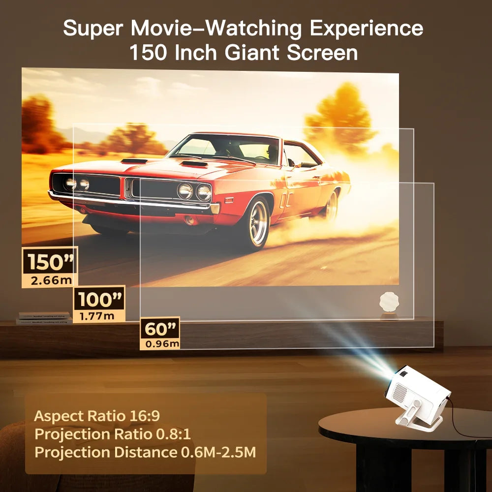 LynCast 4K Smart Home Projector with Wifi6 BT5.4 Portable Projector Android 11.0 Auto Keystone 180° Flexible BeamerHome