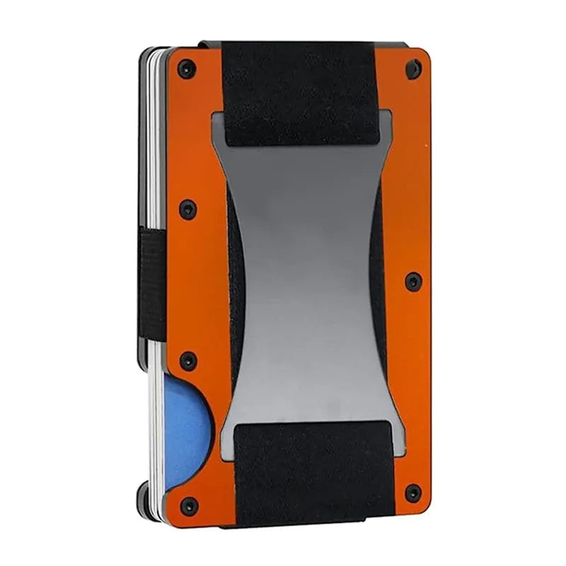 2024 New Metal Card Case Carbon Fiber Wallet Stretch Rope Money Clip RFID Anti-theft Brush Blocking Technology - orange