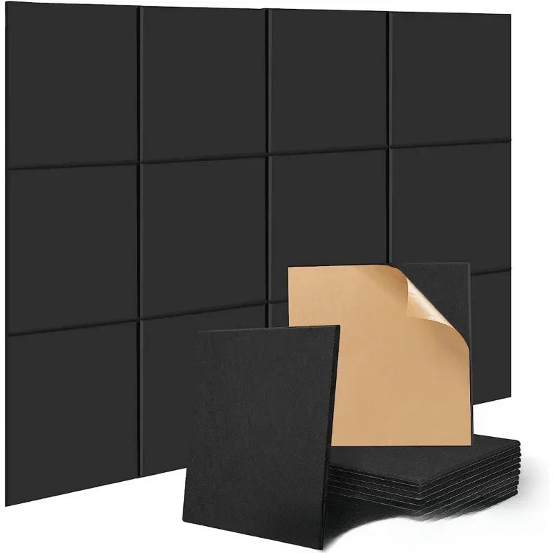 Soundproof Wall Panels 12PCS Polyester Fiber Noise Reduction Home Office Easy Install Acoustic Decor - black / 30cm X
