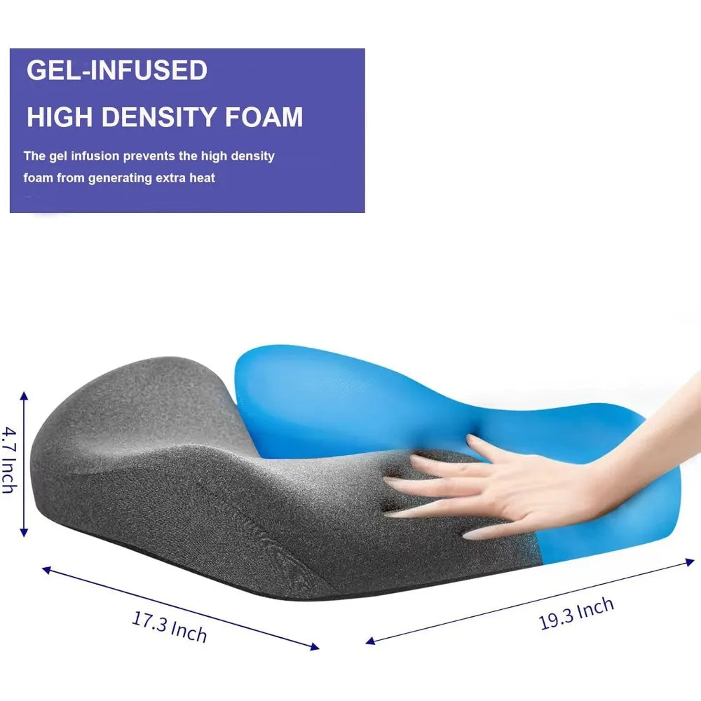 X-Large Gel Infused High Density Foam Seat Cushion for Office Chair Kitchen Chair Car Seats - Elevate Your Seat - Gray